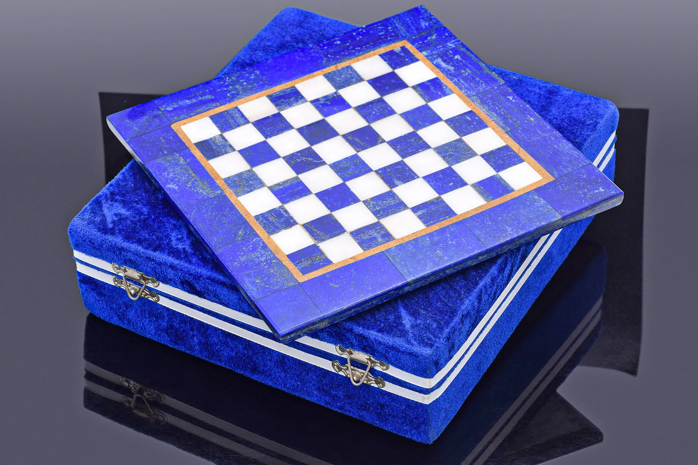 8.5 x 8.5 Inches - Lapis Lazuli & Marble Square Board Chess Set   Box