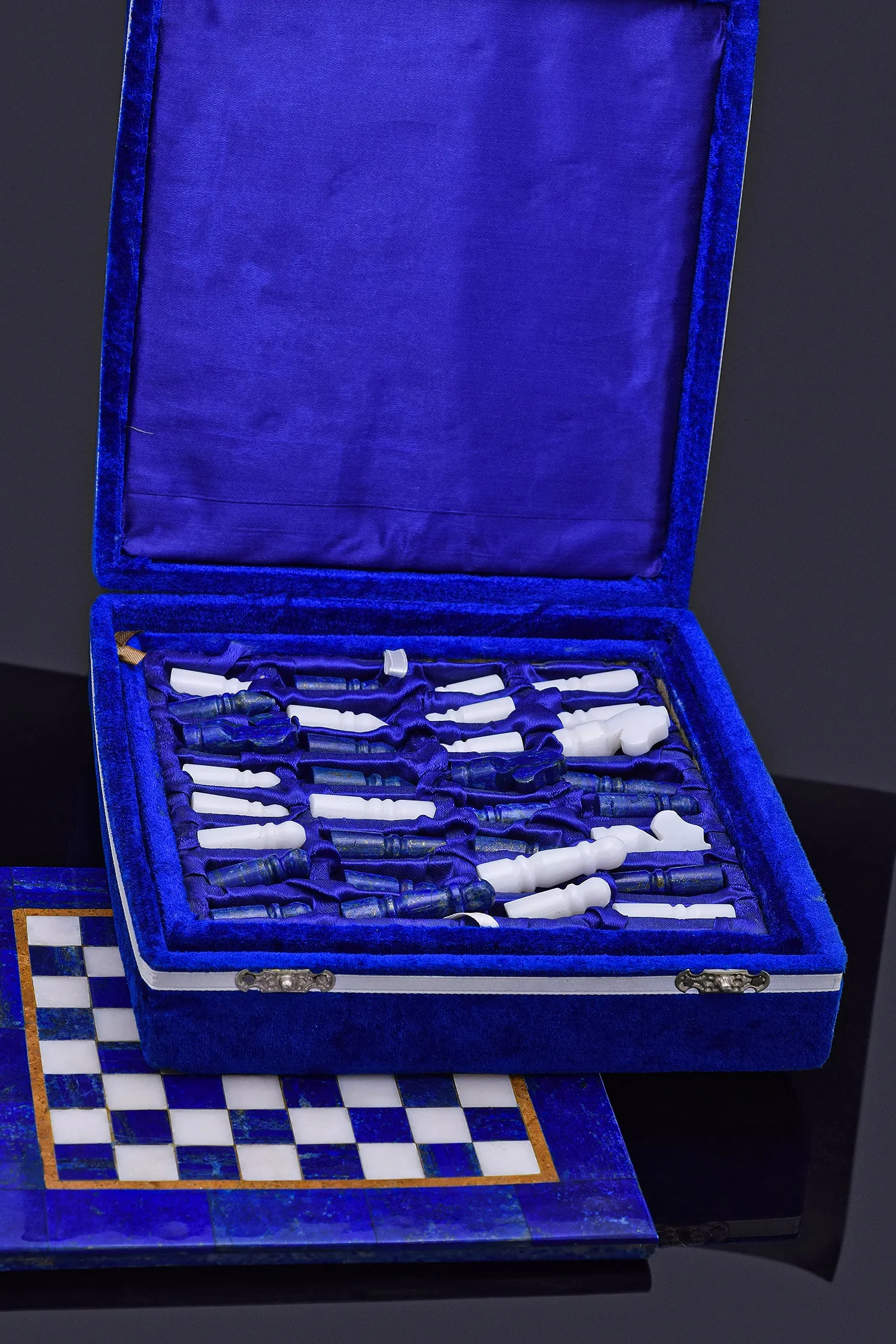 8.5 x 8.5 Inches - Lapis Lazuli & Marble Square Board Chess Set   Box