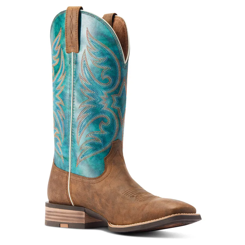 'Ariat' Men's 13" Ricochet Western Square Toe - Aged Tan / Mystic Teal