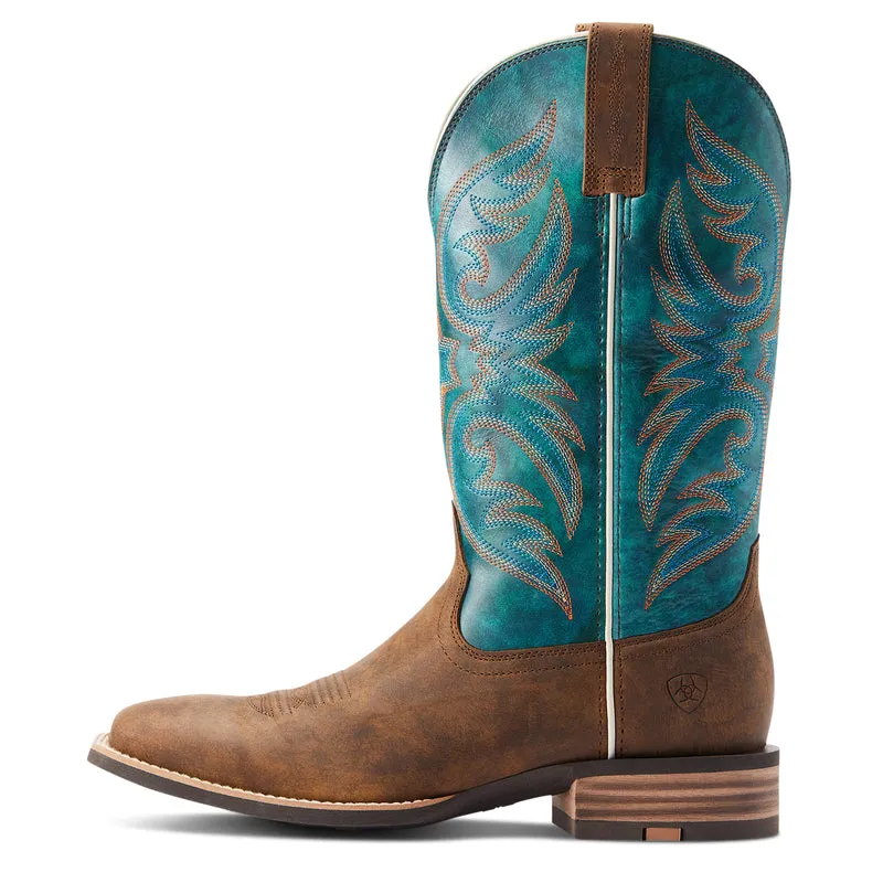 'Ariat' Men's 13" Ricochet Western Square Toe - Aged Tan / Mystic Teal