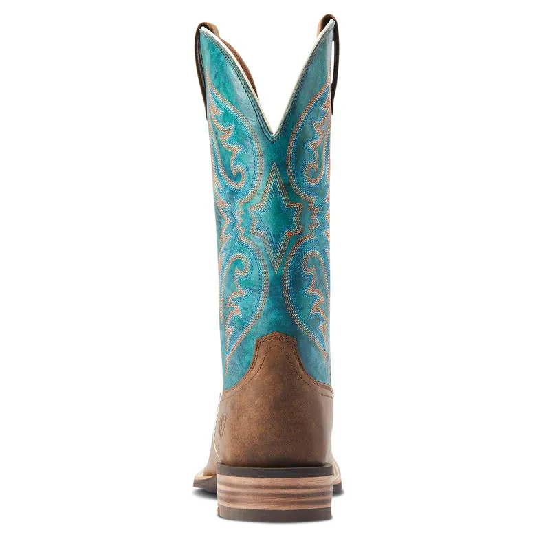 'Ariat' Men's 13" Ricochet Western Square Toe - Aged Tan / Mystic Teal