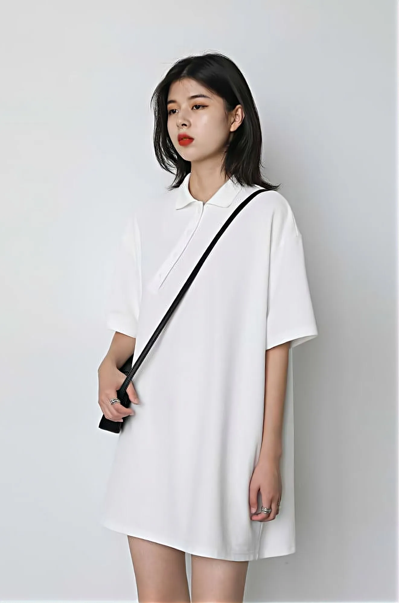 Asymmetric Button Mini Polo Dress