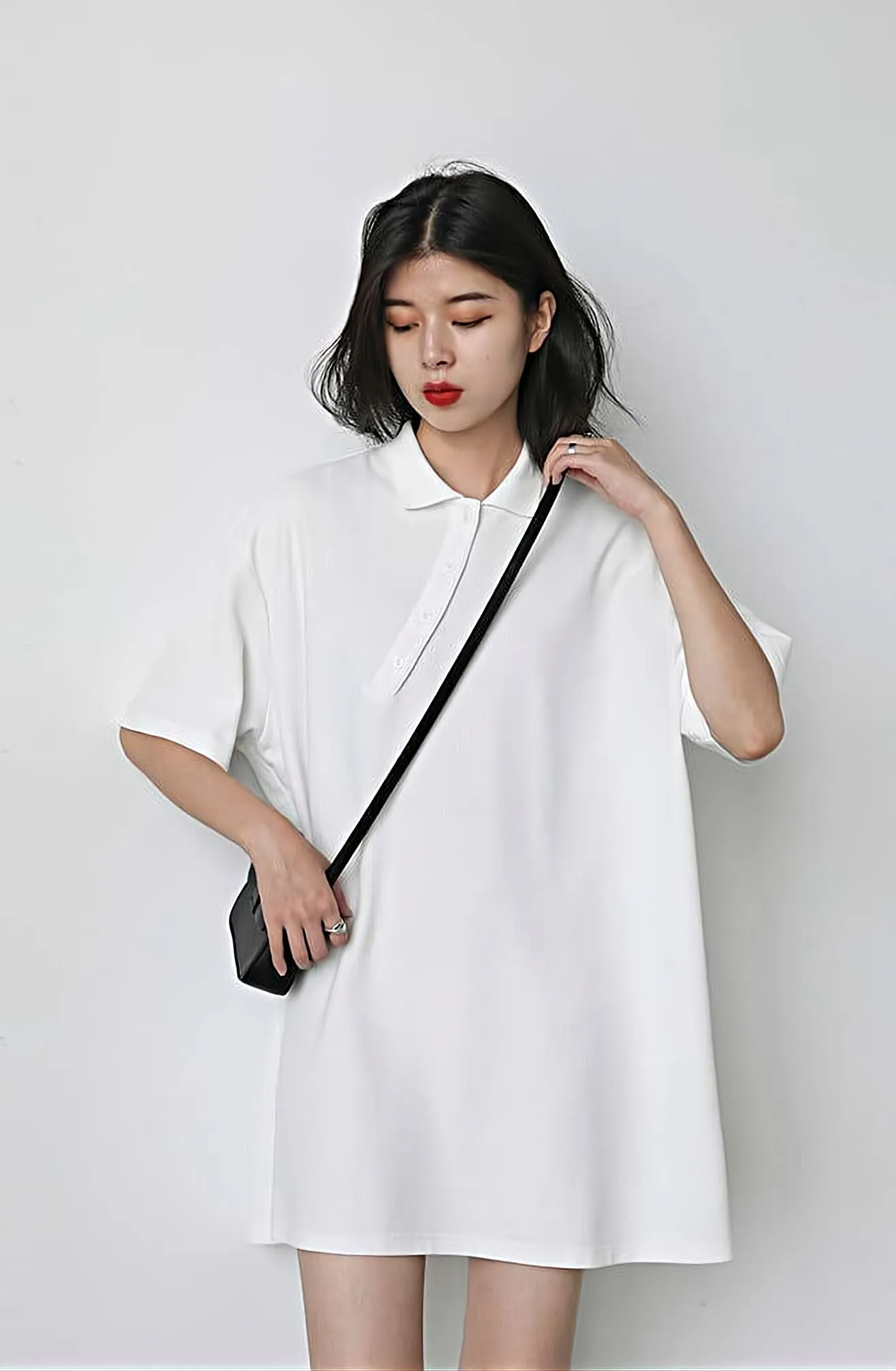 Asymmetric Button Mini Polo Dress