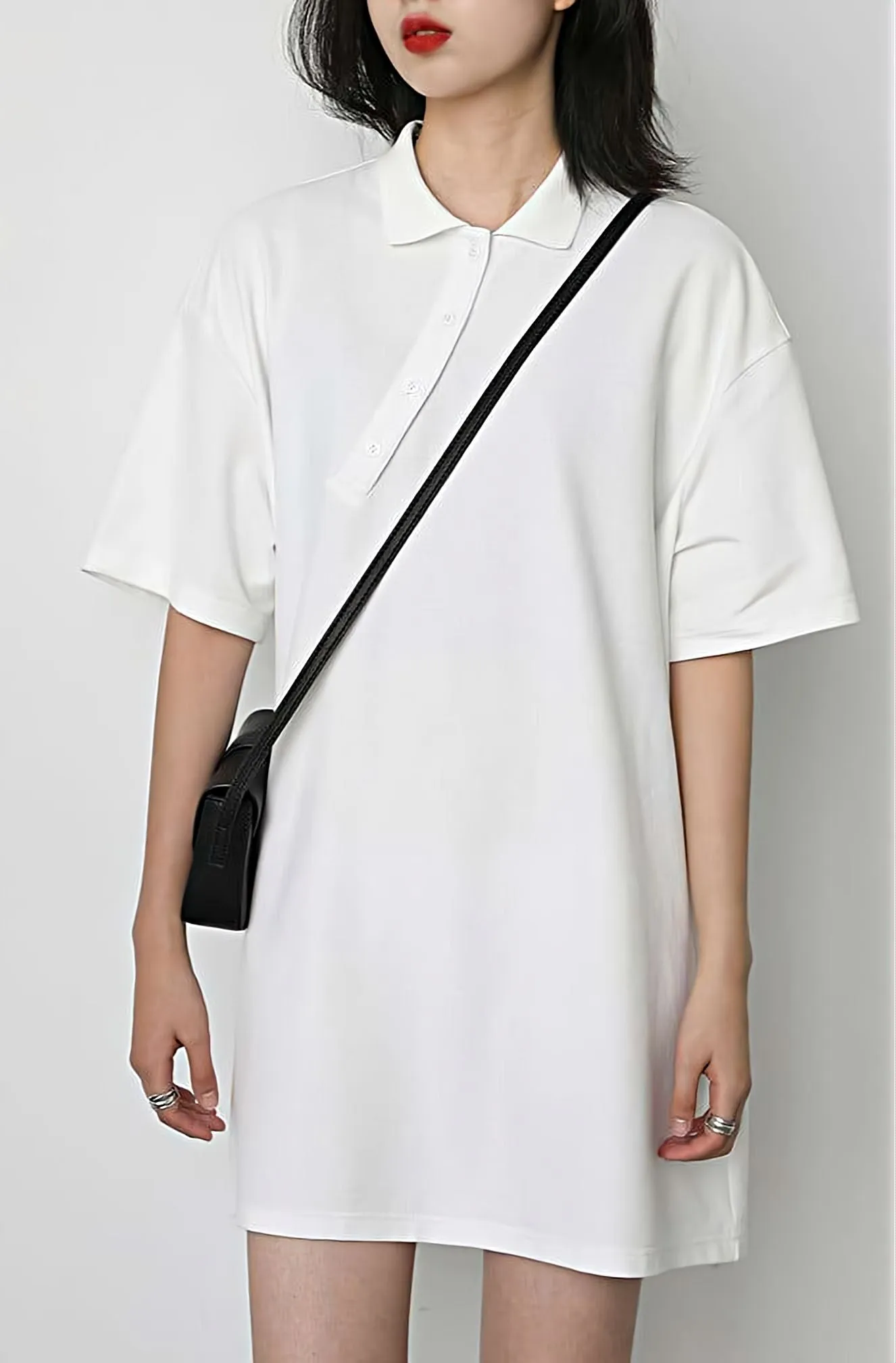 Asymmetric Button Mini Polo Dress