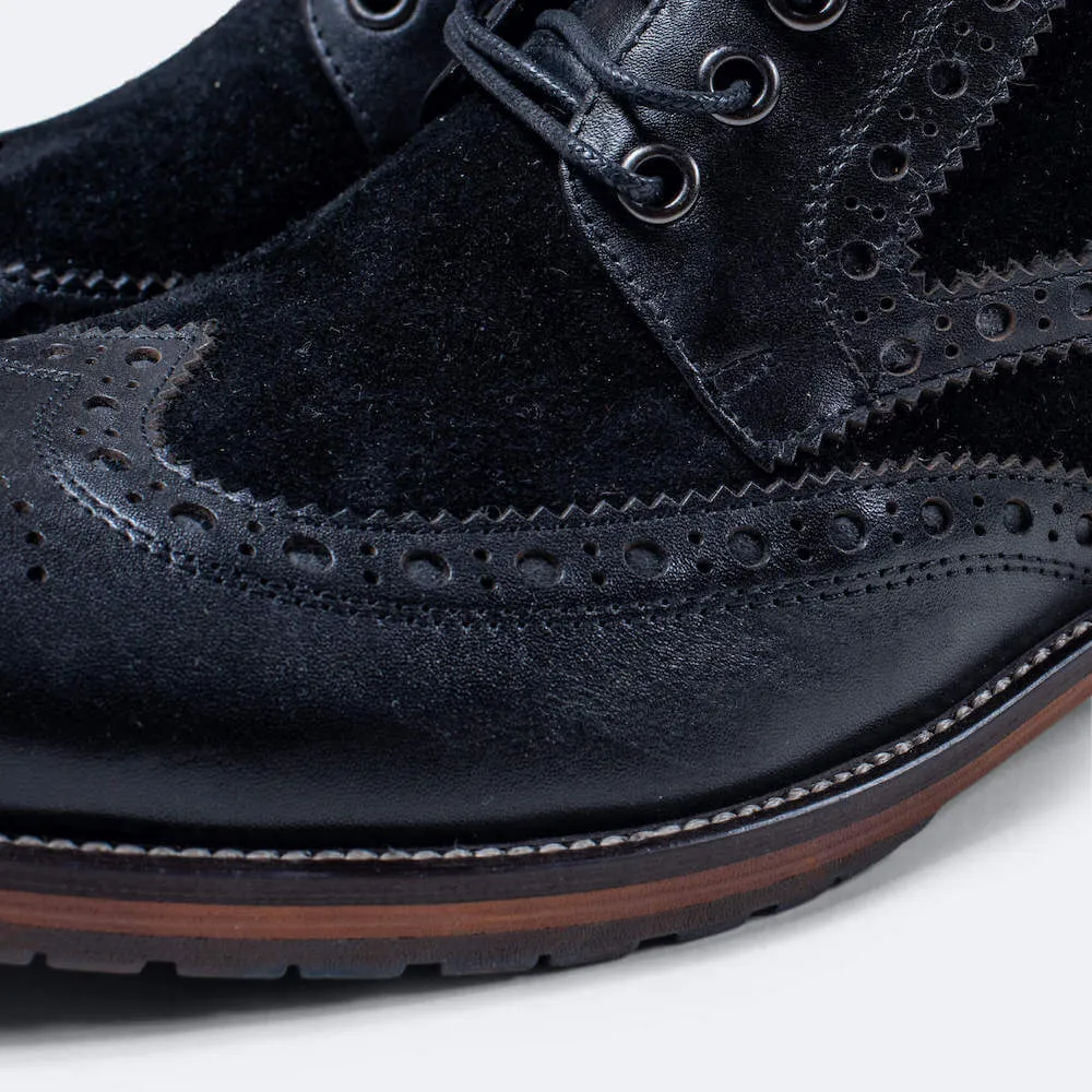 Belmont Black Leather Wingtip Combat Boots