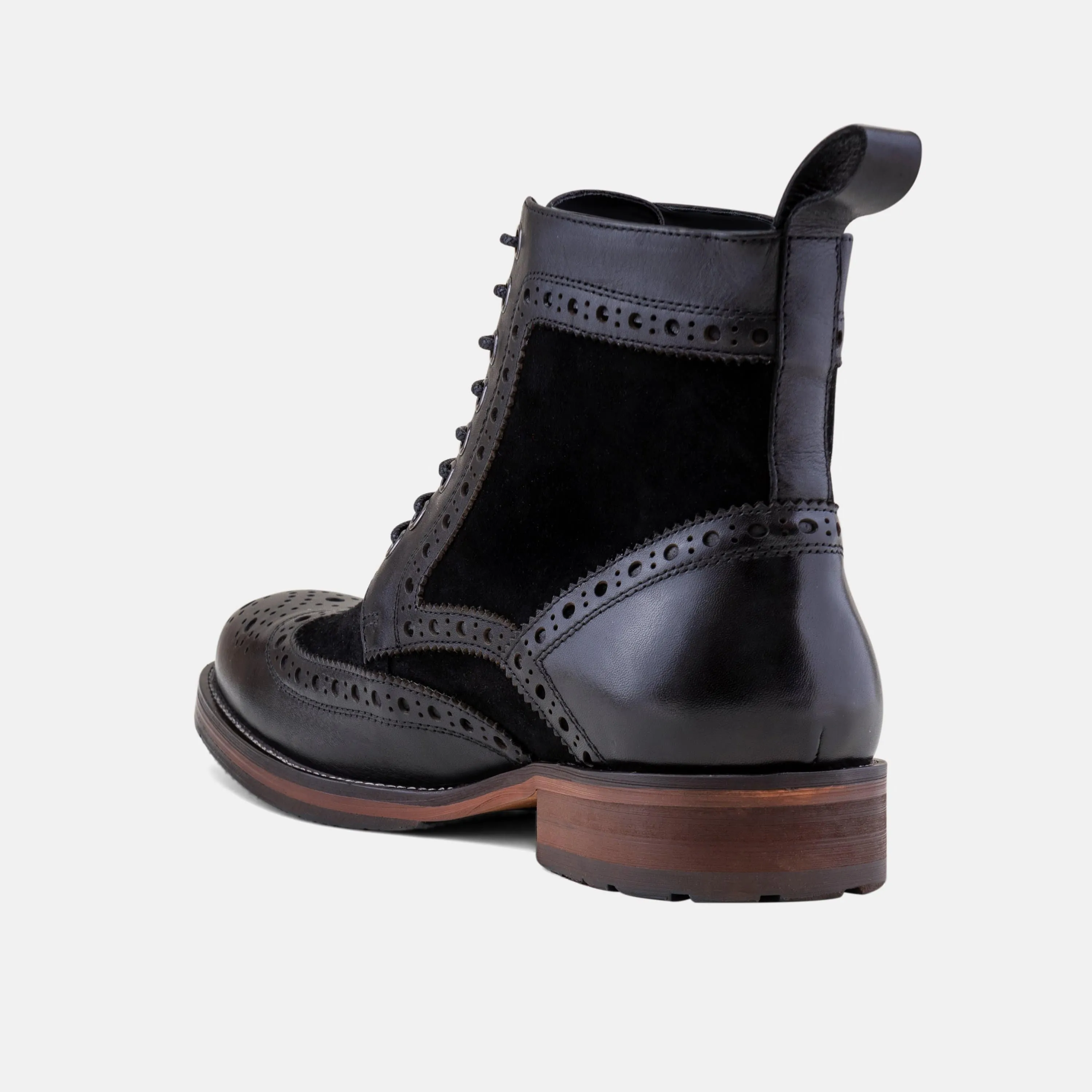 Belmont Black Leather Wingtip Combat Boots