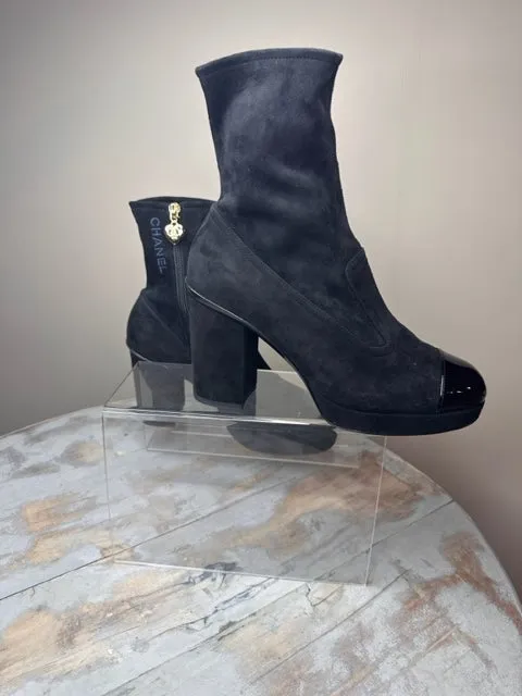 Brand New Chanel Suede Kidskin Short Boots 37.5