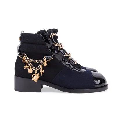 CHANEL 15A 2015 Fall Paris Salzburg Charm chains Ankle Boots EU 39.5