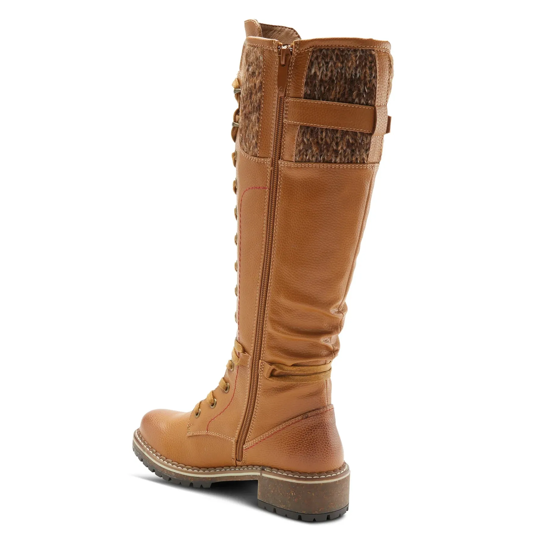 Chilly Knit Cuff Mixed Media Tall Vegan Boot in Camel CLOSEOUTS