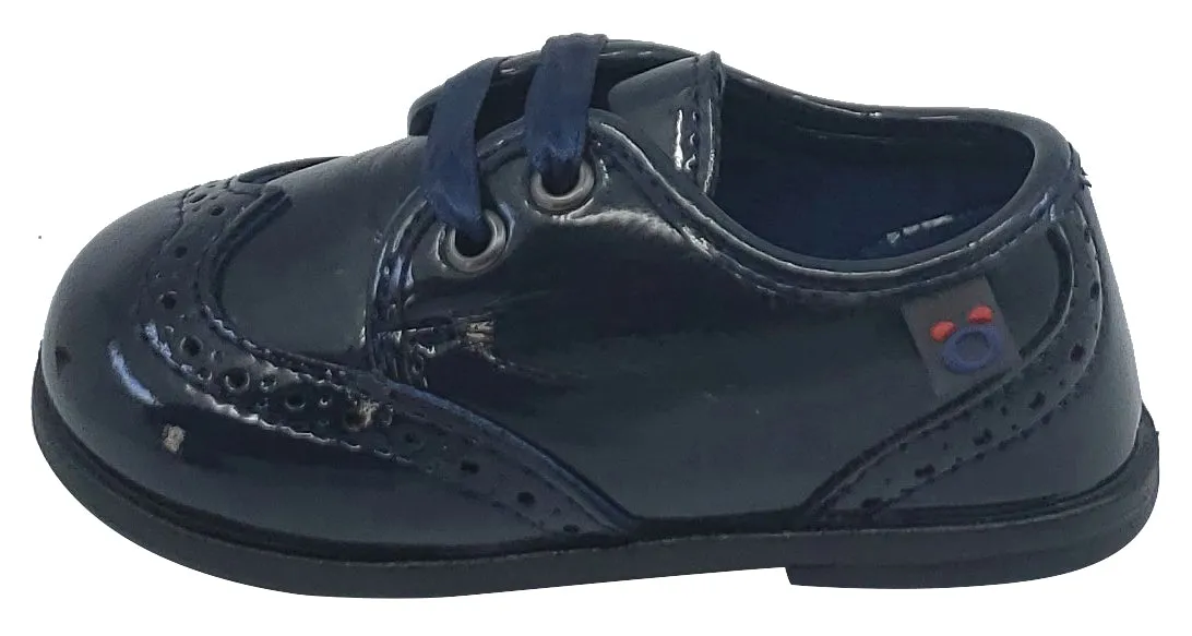 Conguitos Soft Patent Leather Wingtip Navy Toddler Mocassin for Boy's and Girl's