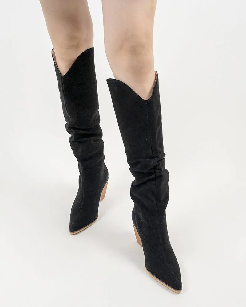 Faux Suede Knee High Chunky Boots