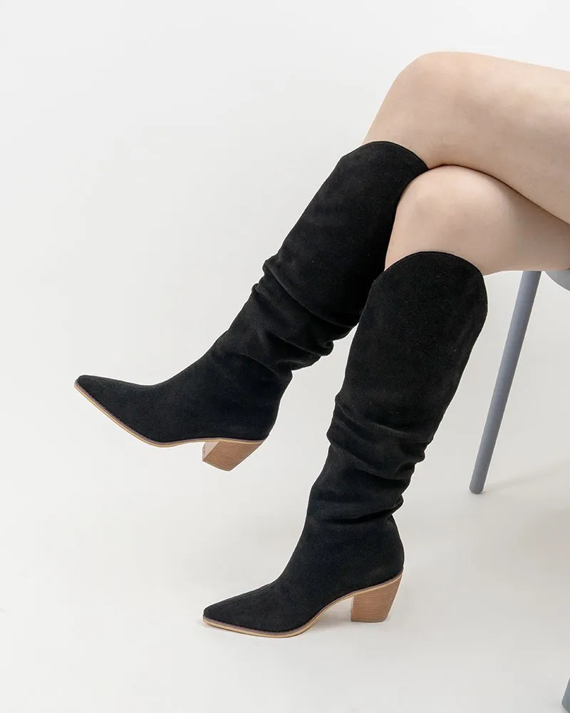 Faux Suede Knee High Chunky Boots