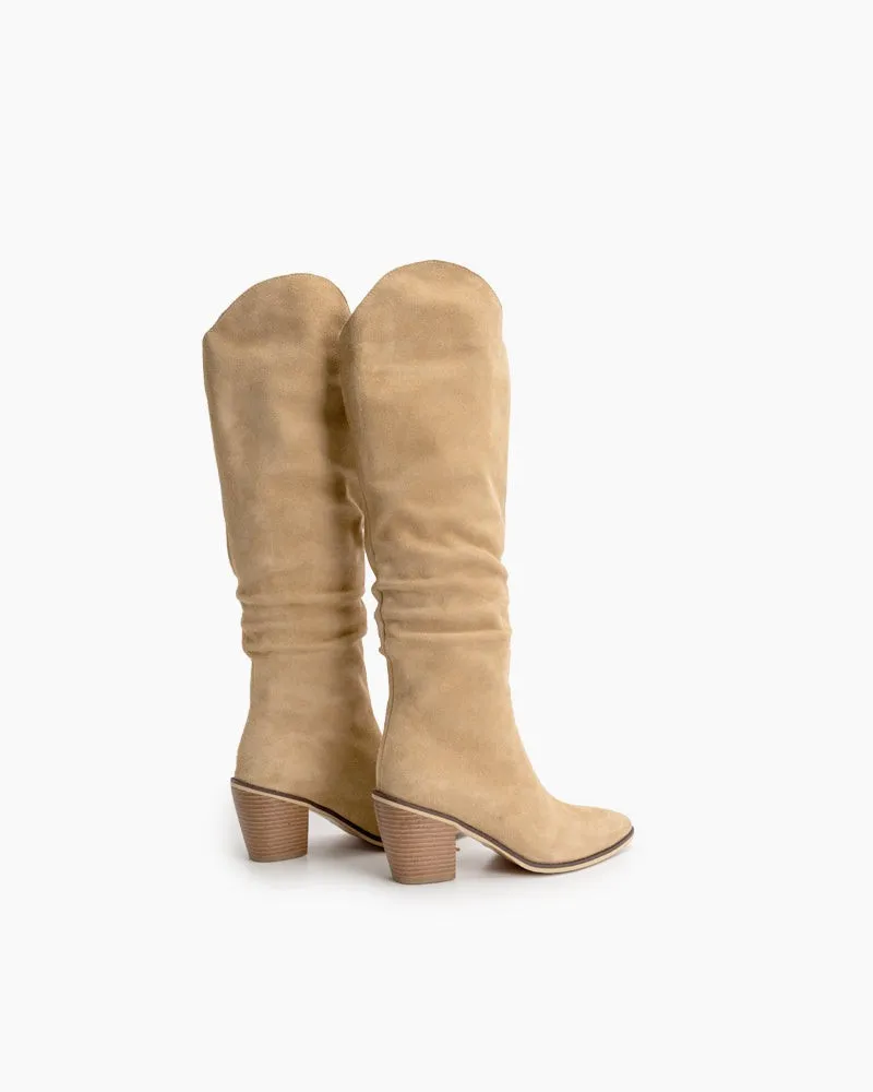 Faux Suede Knee High Chunky Boots