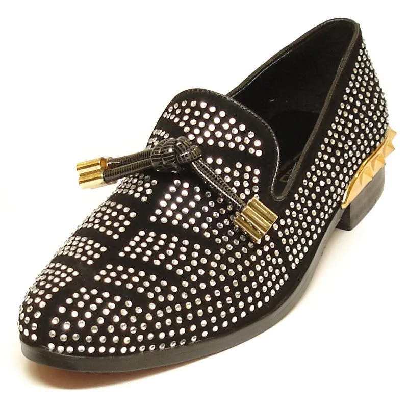 Fiesso by Aurelio Garcia Slip on with Rhinestones Black Dress Shoes