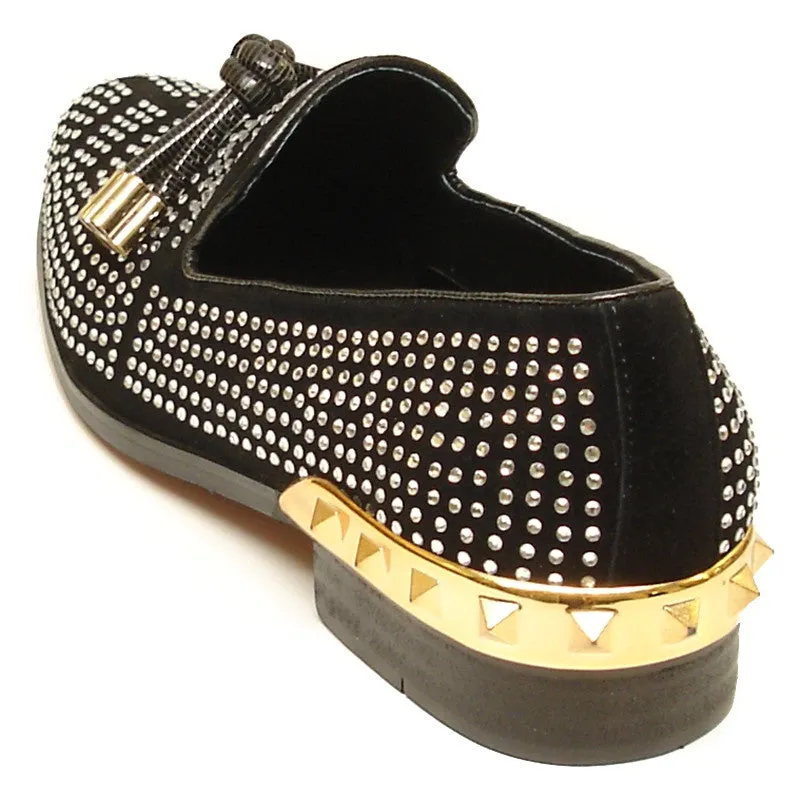 Fiesso by Aurelio Garcia Slip on with Rhinestones Black Dress Shoes