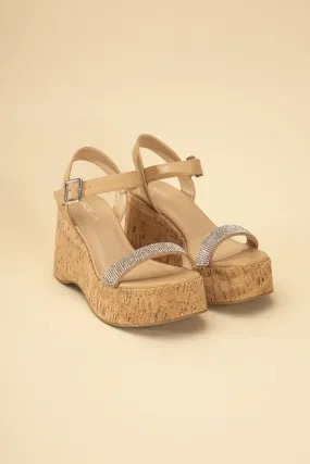 FRAYA CORK RHINESTONE STRAP SANDALS