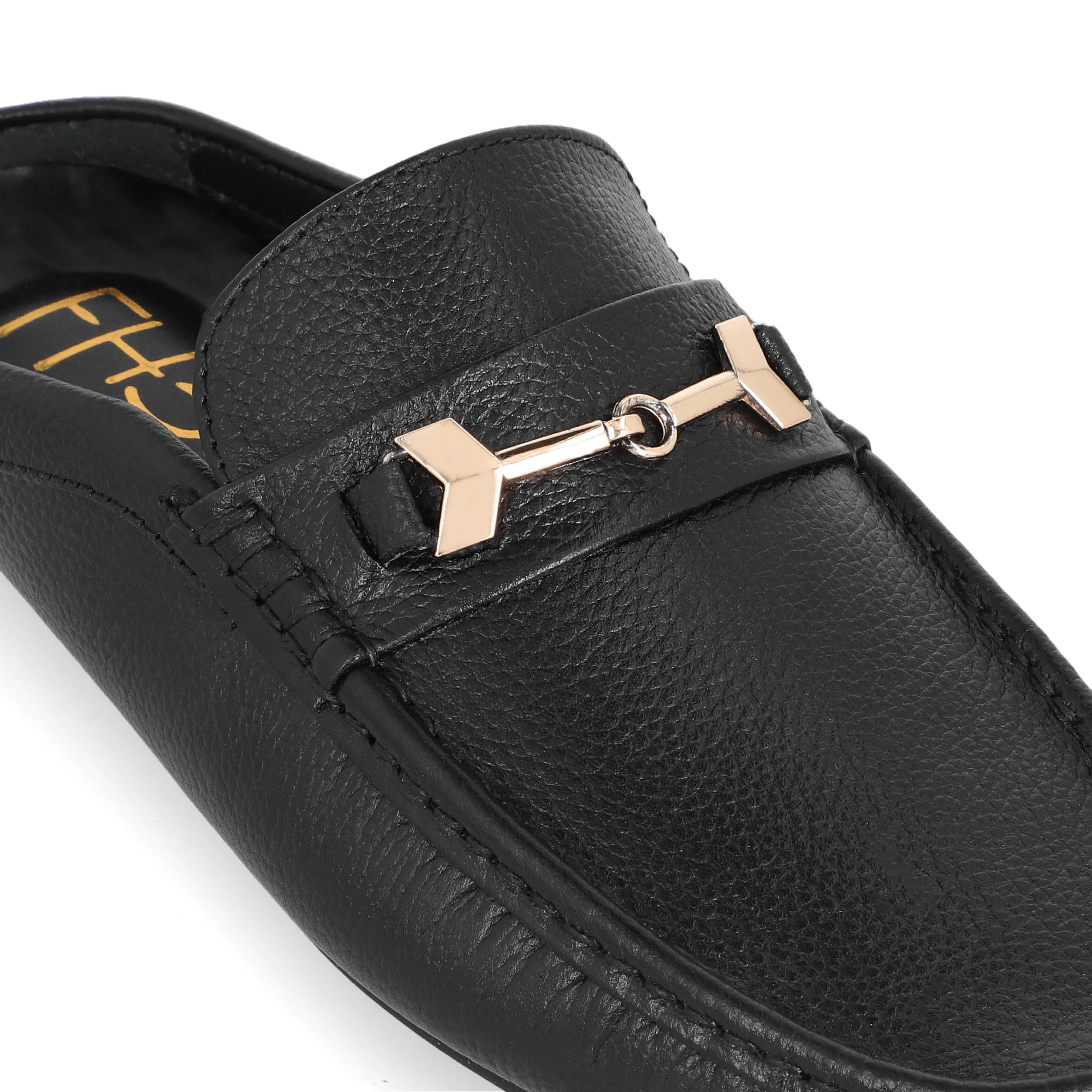 Gold Arrow Buckled Half Mocassins-Black