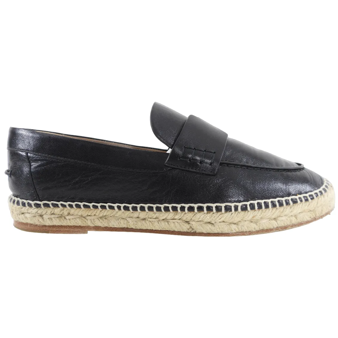 Hermes Black Leather Trip Flat Espadrille Shoes - 39