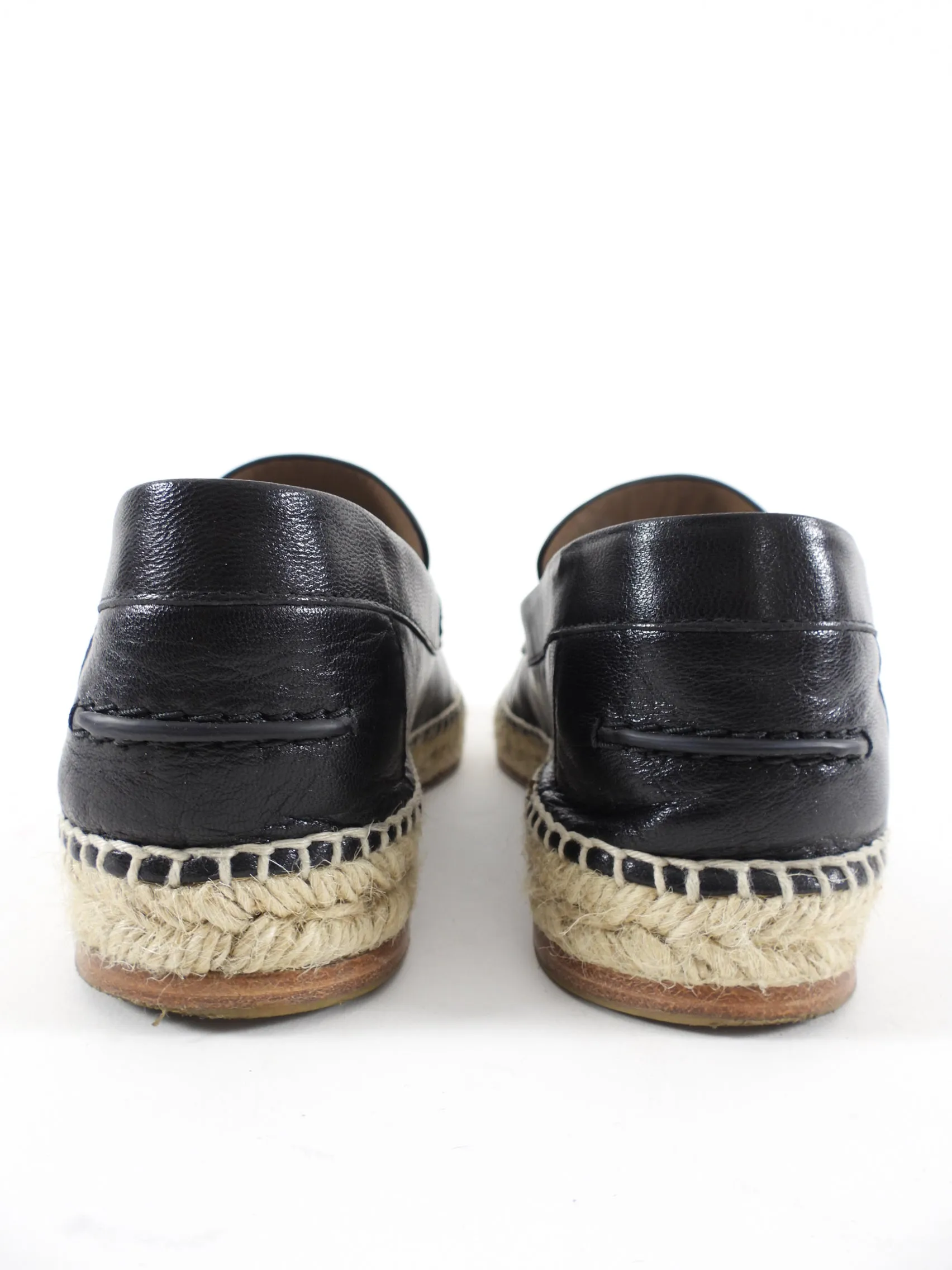 Hermes Black Leather Trip Flat Espadrille Shoes - 39