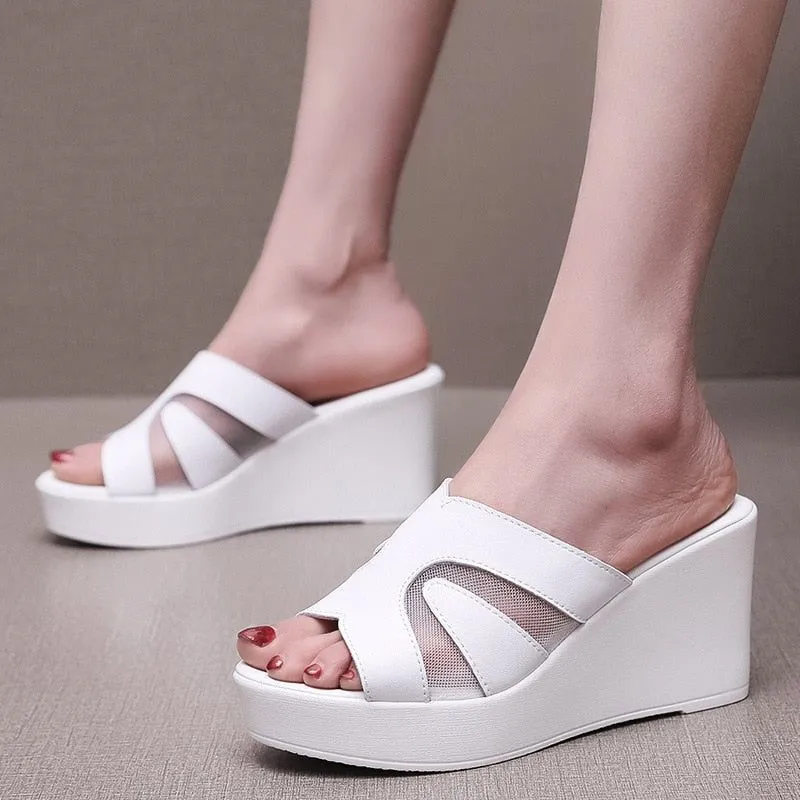 Leather High Heels Slippers - Women's Casual Shoes EJ950