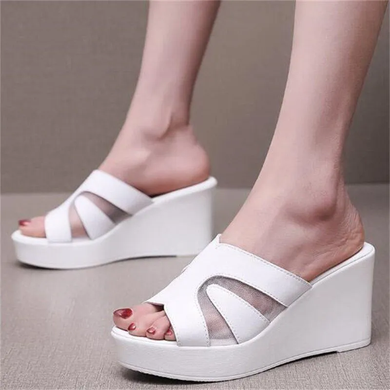 Leather High Heels Slippers - Women's Casual Shoes EJ950