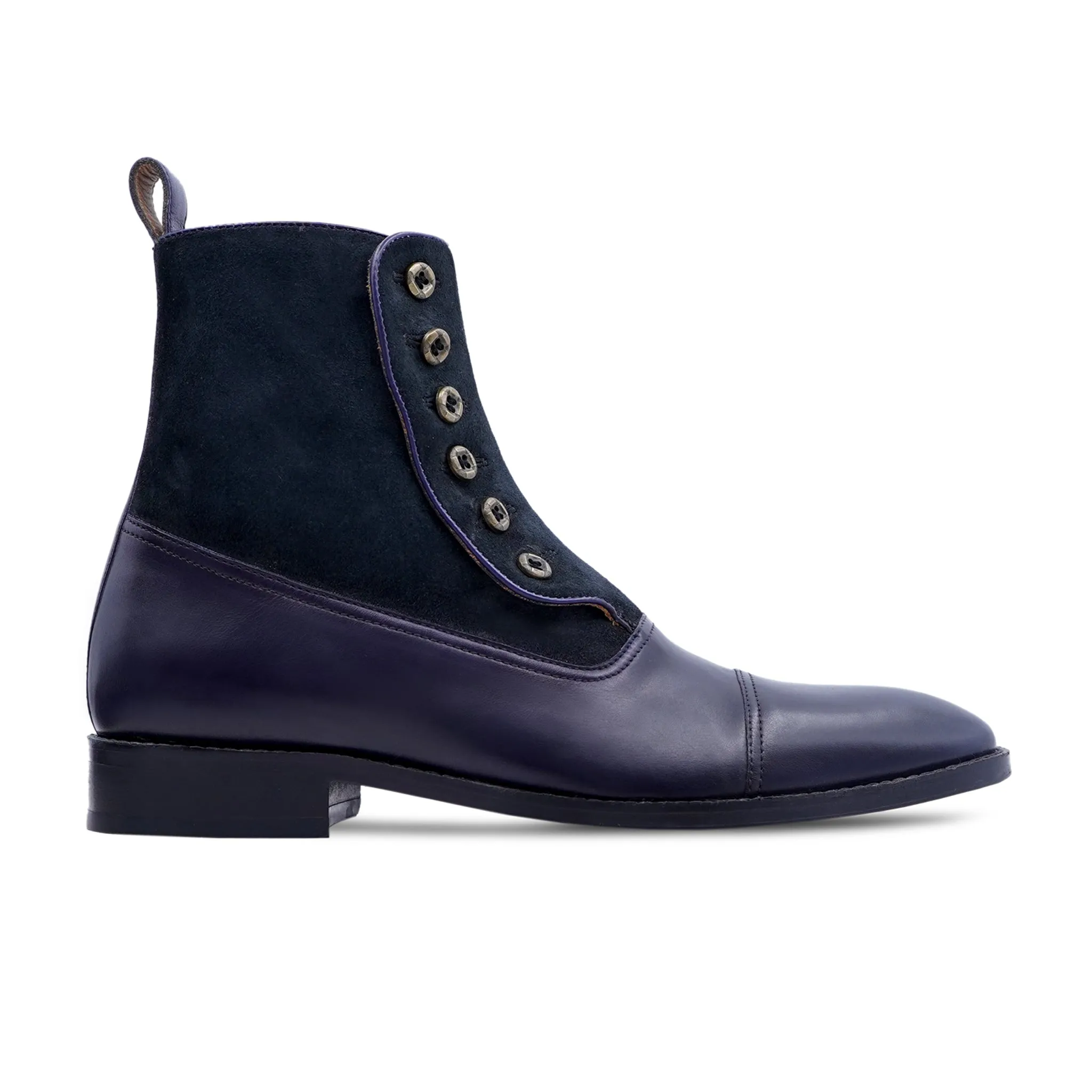 Mahal - Men's Dark Blue Calf Leather And Kid Suede Boot