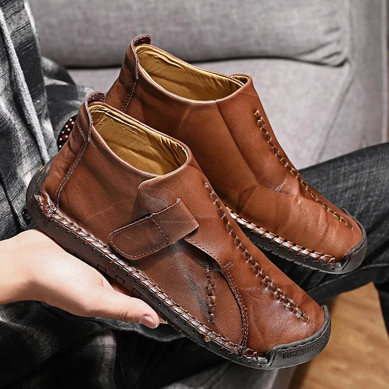 New Men's Leather Plush Snow Boots