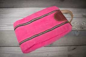 Pink Canvas and Burgundy Leather Golf Shoe Bag