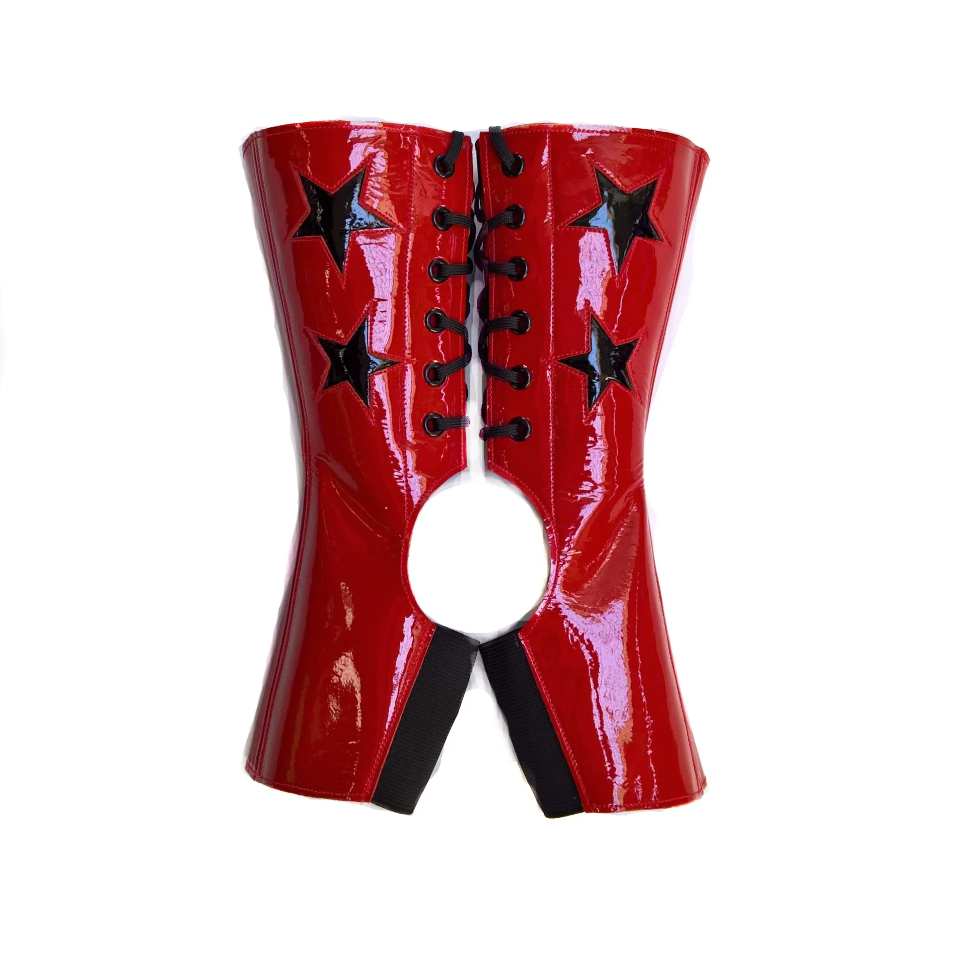 Short Red patent Pole & Aerial Gaiters w/Black Stars