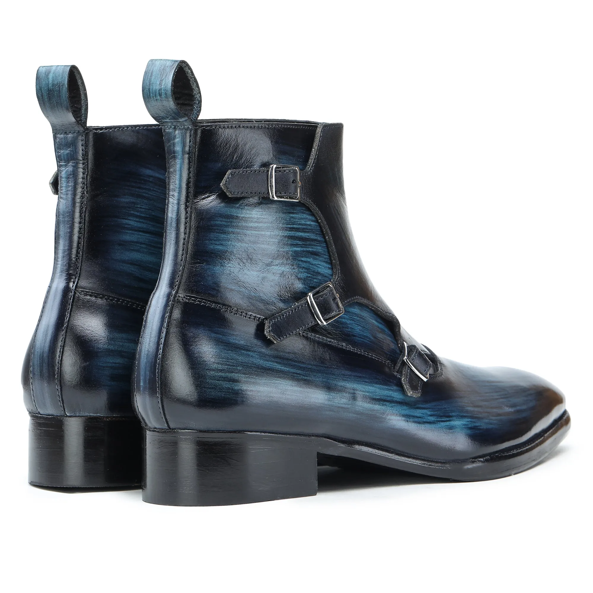 Triple Monk Strap Boots - Navy