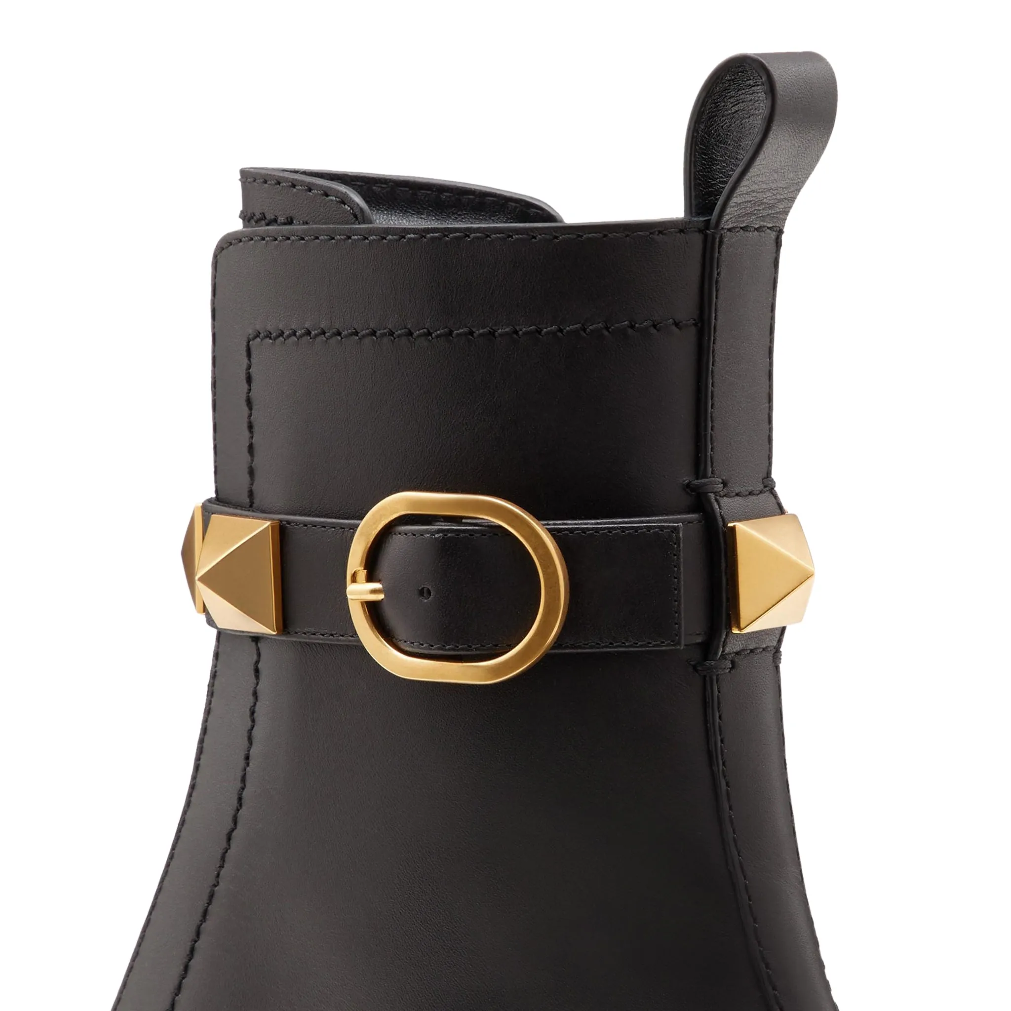 Valentino Roman Stud Calfskin Combat 40MM Black Gold Boot