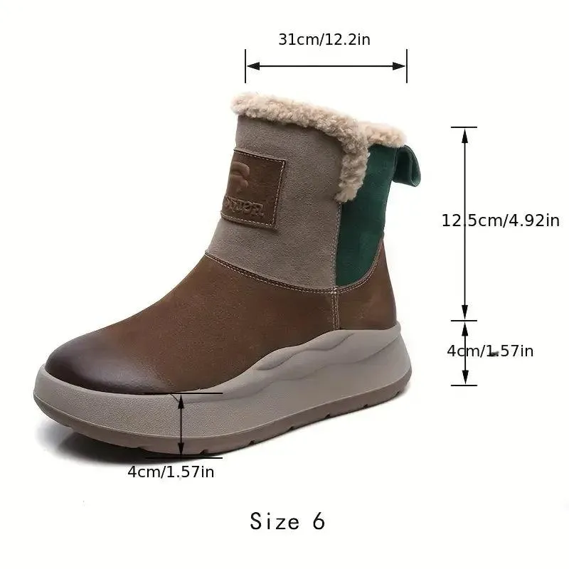 WD83166D Womern's Casual Shoes - Leather Thick Short Boots