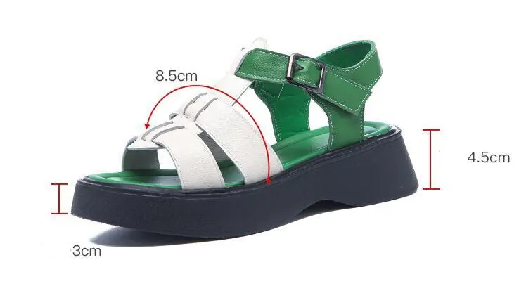 Women's Casual Shoes: GP1255 Leather Roman Wedges with Woven Thick Sandals