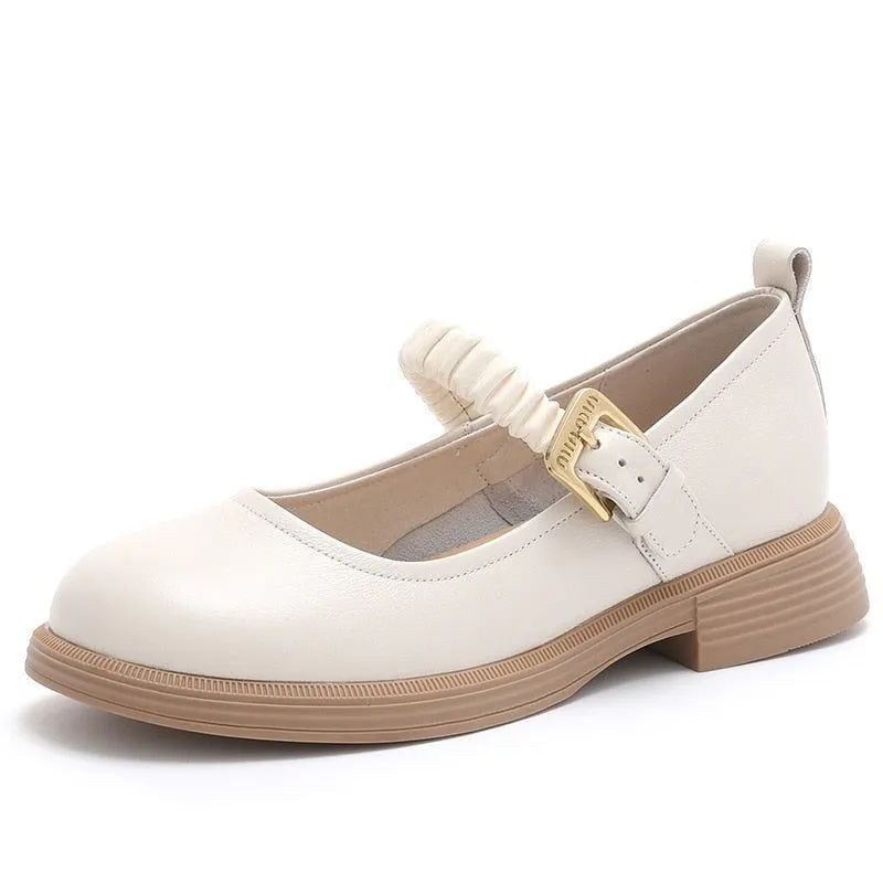 Women's Casual Shoes - Soft Leather, Thick Low Heels (FC1207)